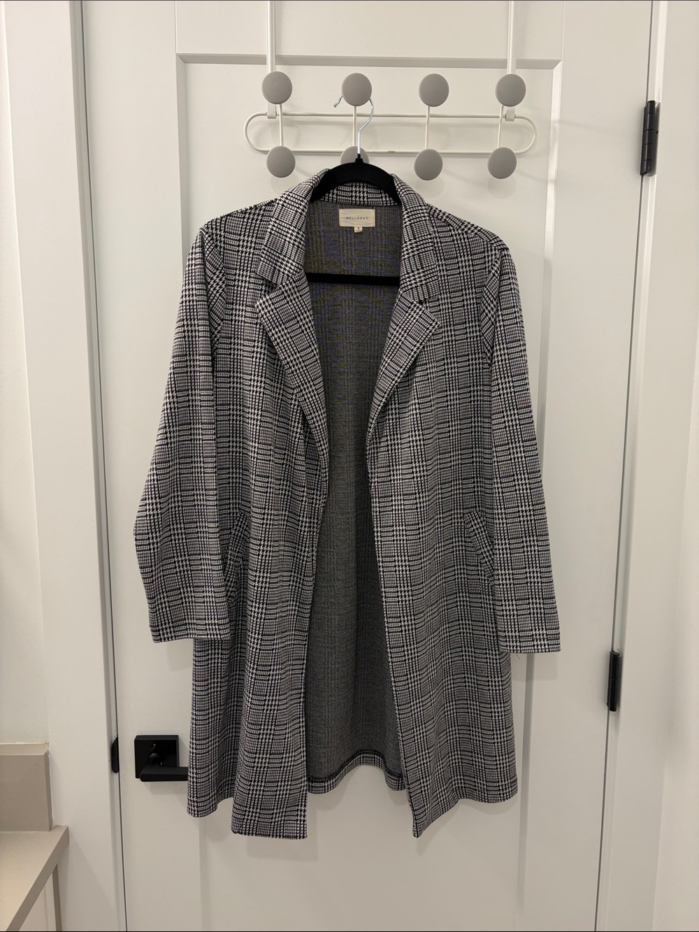 MELLODAY Monochrome Plaid Open-Front Blazer Coat